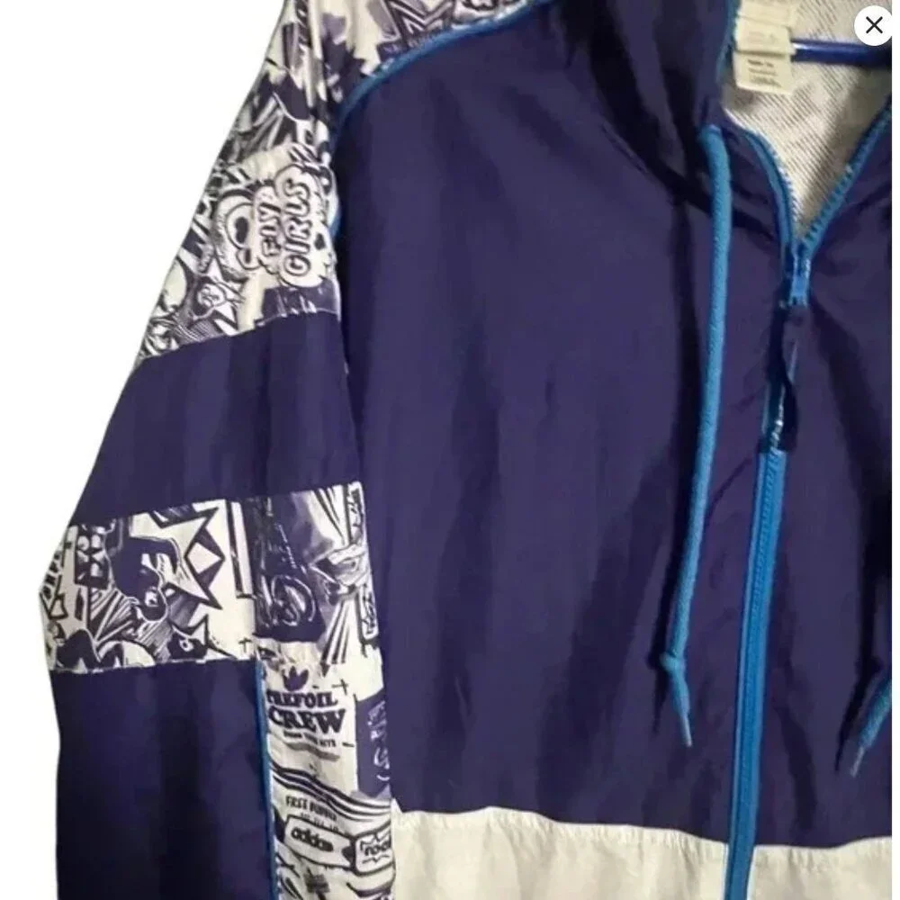 RARE Adidas XL Mens Graphic Hoodie Jacket In Purple & White Polyester With Draws